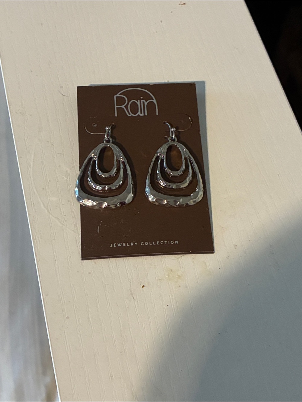 Rain Silver-Tone Layered Hammered Drop Earrings
